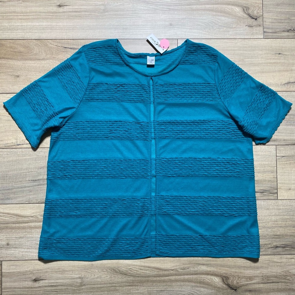 East 5th Womens‎ Short Sleeve Open Front Textured Cardigan Size 2X Fanfare Teal